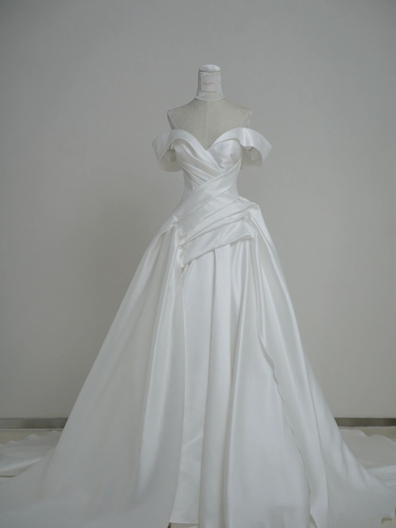 Off Shoulders Draping Silk Ball Gown Wedding Dress - DollyGown