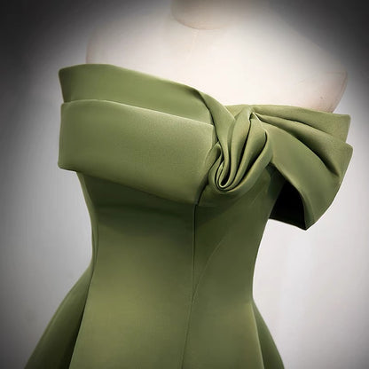 Off Shoulders Olive Green Formal Prom Dress - DollyGown