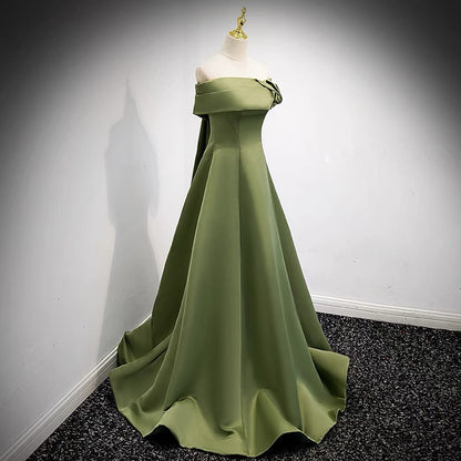 Off Shoulders Olive Green Formal Prom Dress - DollyGown