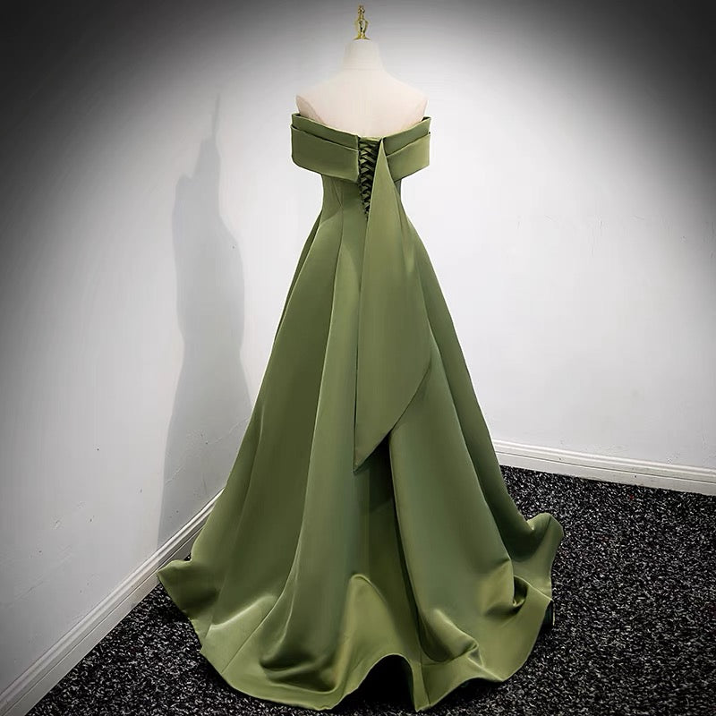 Off Shoulders Olive Green Formal Prom Dress - DollyGown