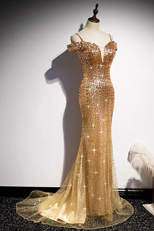 Nicola - Gold | Gold sequin gown, Gala dresses, Gold dress