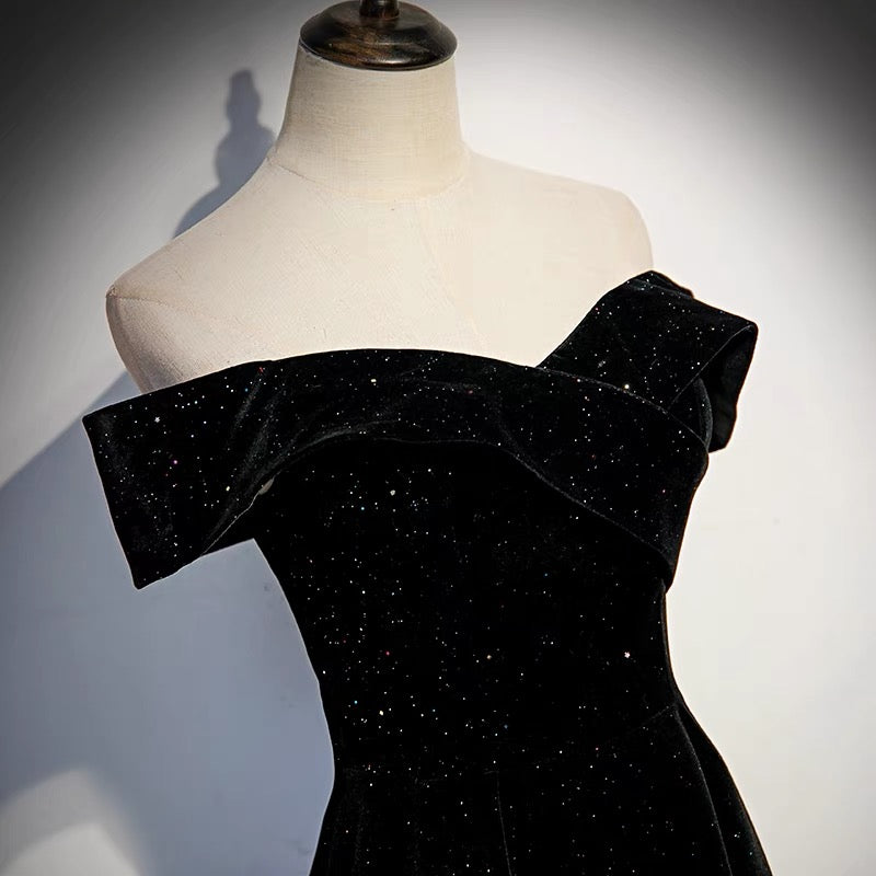 Off Shoulders Velvet Glitter Black Prom Dress Off Shoulders Velvet Glitter Black Prom Dress