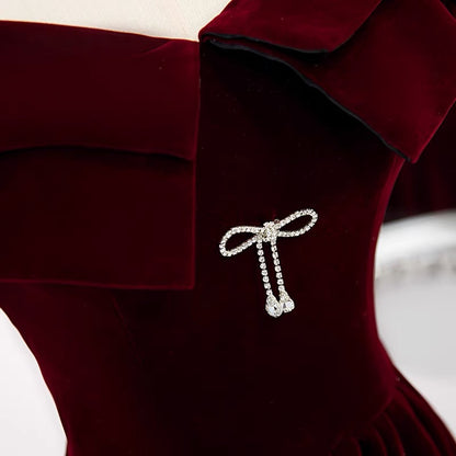 Classy Off The Shoulder Burgundy Velvet 8th Grade Formal Dress - Dollygown