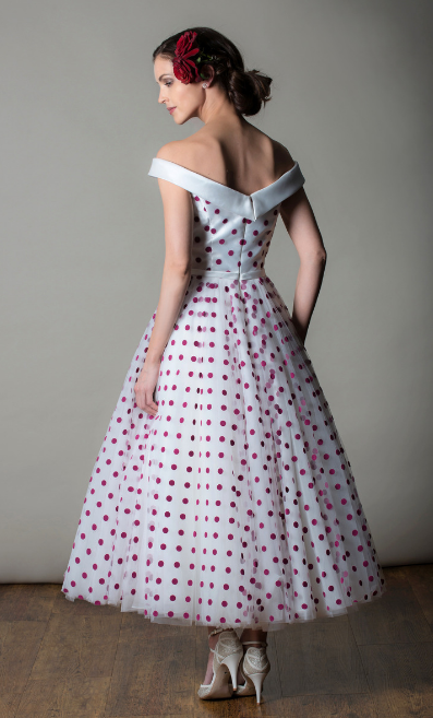 Off The Shoulder Red Polka Dots Vintage inspired Pin Up Wedding Dress,Brautkleid Rockabilly Style,20081903-Dolly Gown