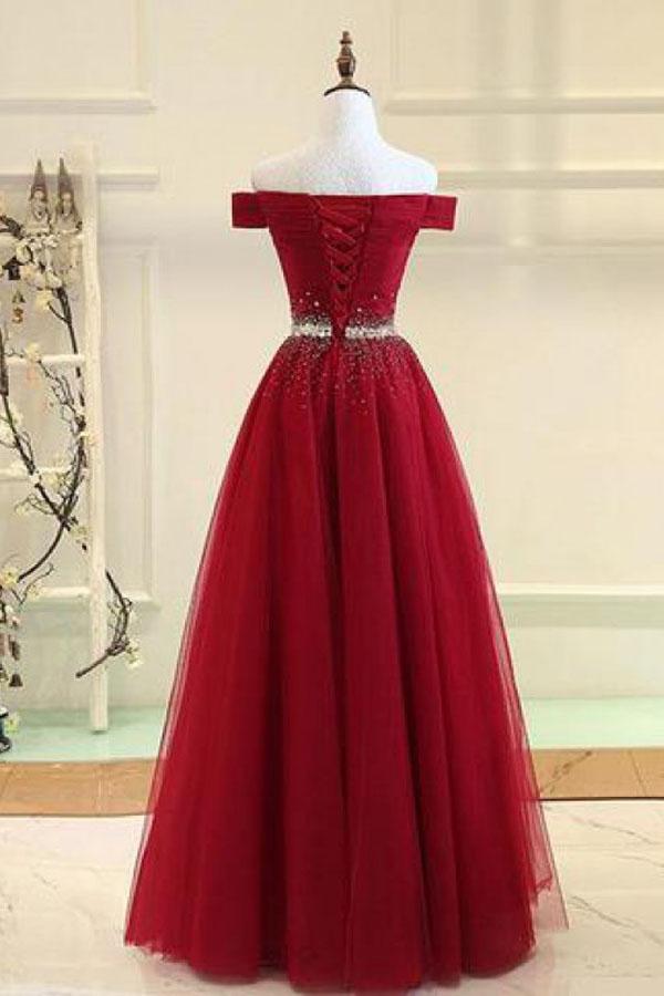 Off Shoulders Red Tulle Floor Length Prom Dress,8TH Grade Dance Dress,GDC1278-Dolly Gown