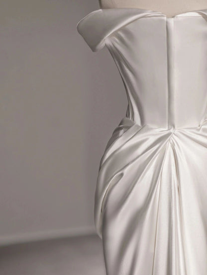 Off the Shoulder Short Silk Wedding Dress - DollyGown
