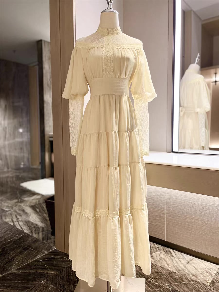 Old Fashioned Vintage Maxi Dress with Long Sleeves - DollyGown