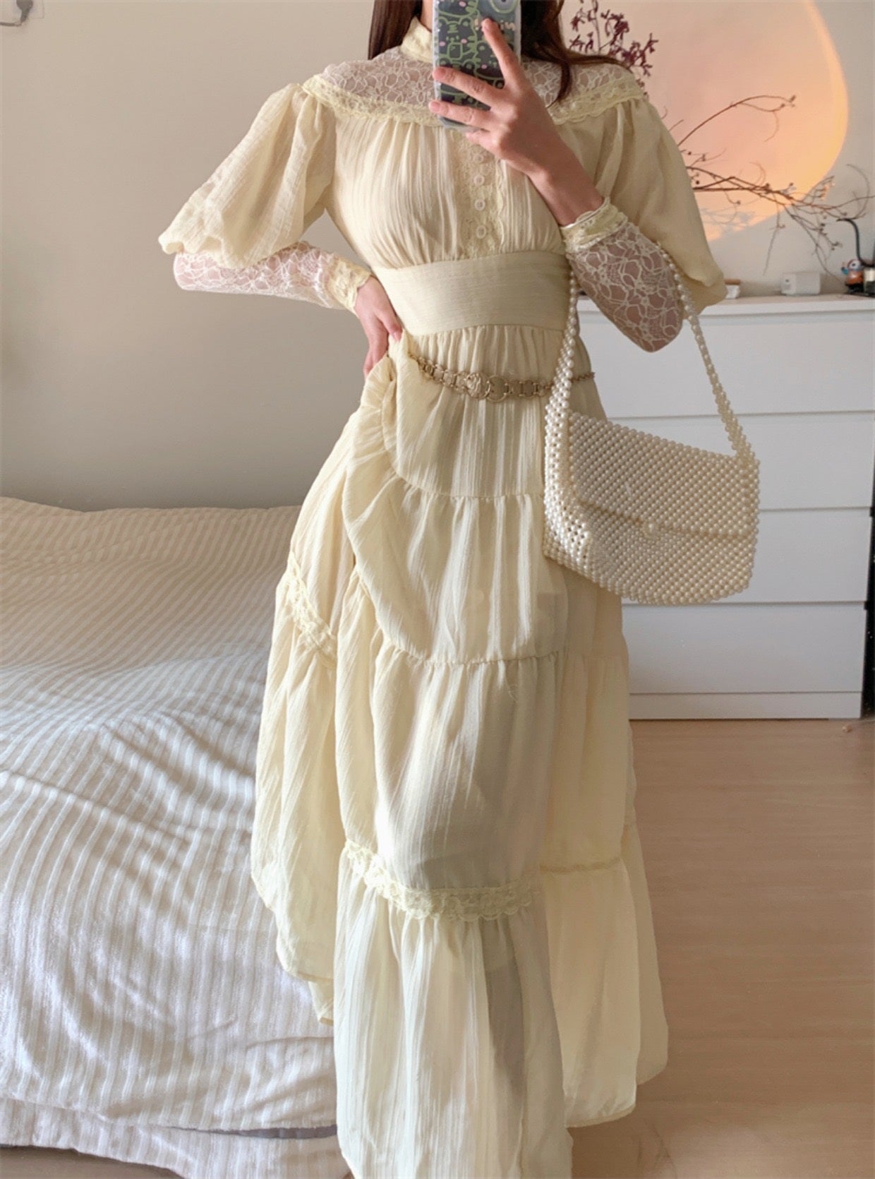 Old Fashioned Vintage Maxi Dress with Long Sleeves - DollyGown