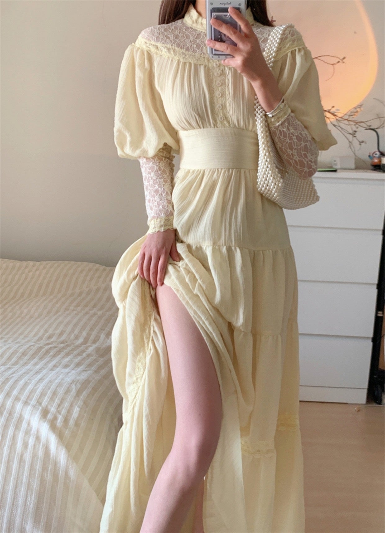Old Fashioned Vintage Maxi Dress with Long Sleeves - DollyGown
