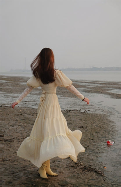 Old Fashioned Vintage Maxi Dress with Long Sleeves - DollyGown