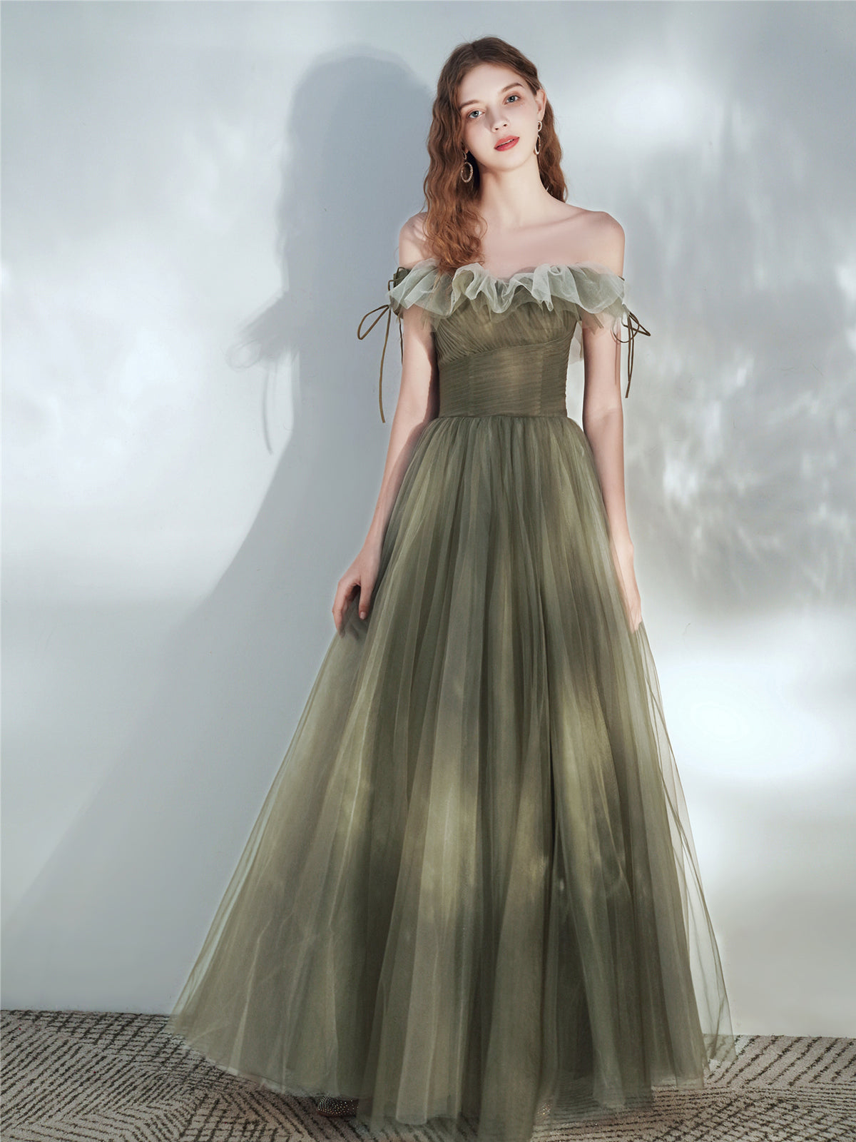 Olive Green Tulle Fairytale Long Prom Dress - DollyGown