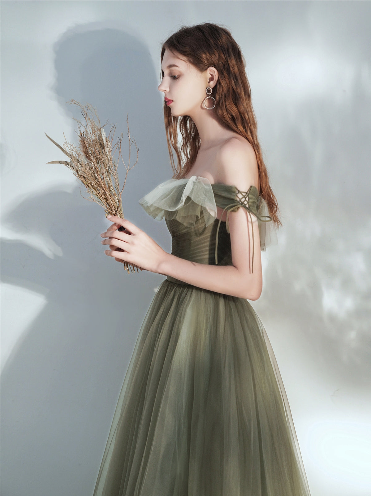 Olive Green Tulle Fairytale Long Prom Dress Olive Green Tulle Fairytale Long Prom Dress
