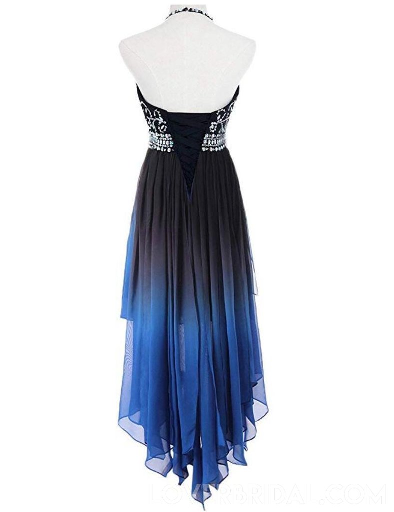 Ombre Chiffon Hi-Lo Homecoming Dress Halter Sparkly Dance Dress,GDC1061-Dolly Gown