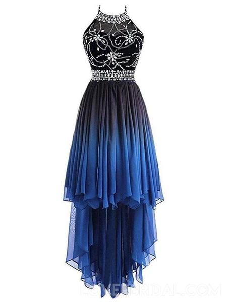 Ombre Chiffon Hi-Lo Homecoming Dress Halter Sparkly Dance Dress,GDC1061-Dolly Gown