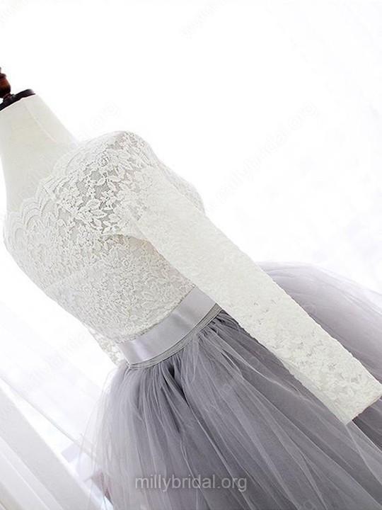 Two-Piece Tutu Skirt White Tulle Lace Long Sleeves Homecoming