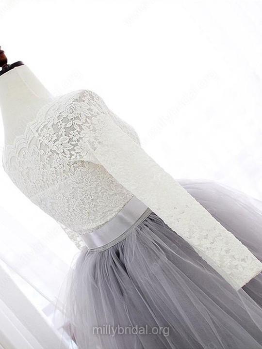 Outlet Cute Short Two Piece Tulle Skirt Homecoming Dress with Long Sleeves Lace Top GDC1185-Dolly Gown