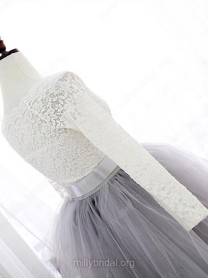 Outlet Cute Short Two Piece Tulle Skirt Homecoming Dress with Long Sleeves Lace Top GDC1185-Dolly Gown