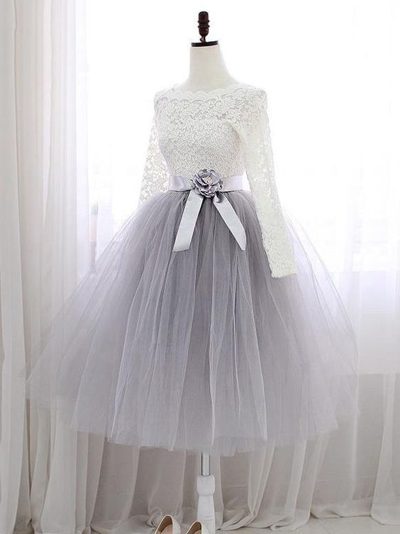 Outlet Cute Short Two Piece Tulle Skirt Homecoming Dress with Long Sleeves Lace Top GDC1185-Dolly Gown
