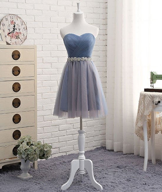 Dusty Blue Tulle Strapless Prom Dress in Different Length with Rinestones Belt 201707205-Dolly Gown