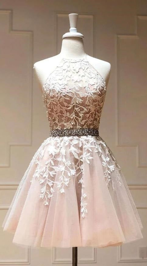 Pale Pink Lace Short Sweet 16 Dress Homecoming Dress - DollyGown