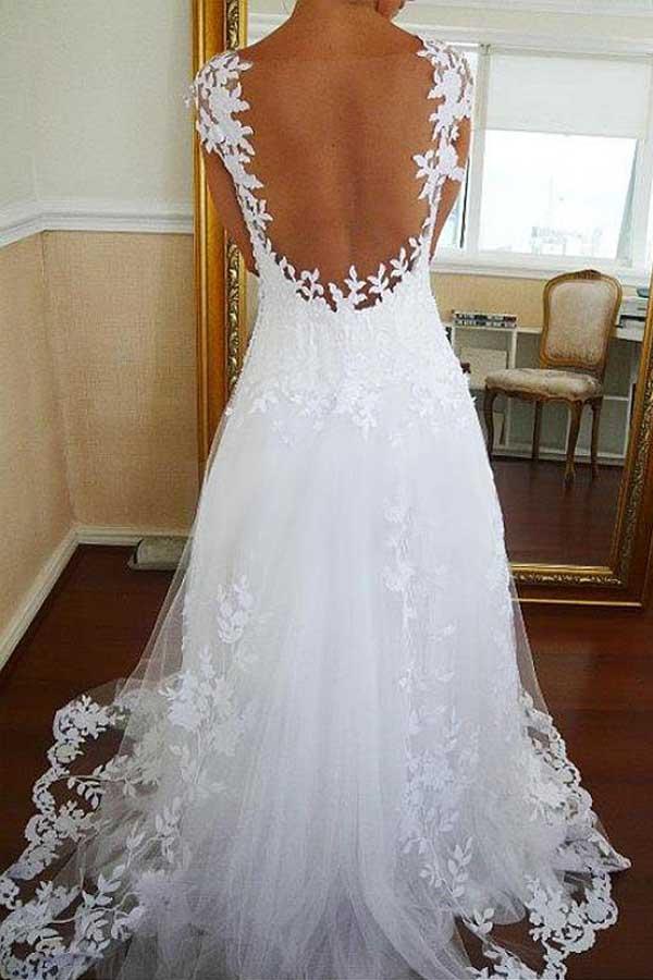 Perfect Vintage Lace Open Back Long A-line Wedding Dress,GDC1269-Dolly Gown