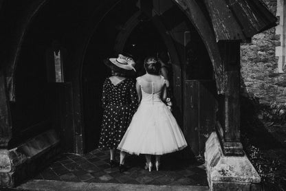 Pin Up RocknRoll Tea Length 50s Style Tiny Polka Dot Lace Wedding Dress 20081823-Dolly Gown