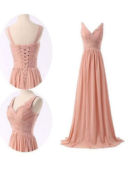 Pink Chiffon Bridesmaid Dresses Long Bridesmaid Dress Cheap Bridesmaid Dresses FS003-Dolly Gown