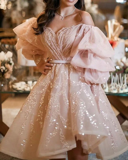 Blush Pink Sparkly Short Graduation Formal Dress Homecoming Dress - DollyGown