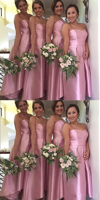 Pink Strapless High Low Bridesmaid Dresses, Brautjungfernkleider,GDC1027-Dolly Gown