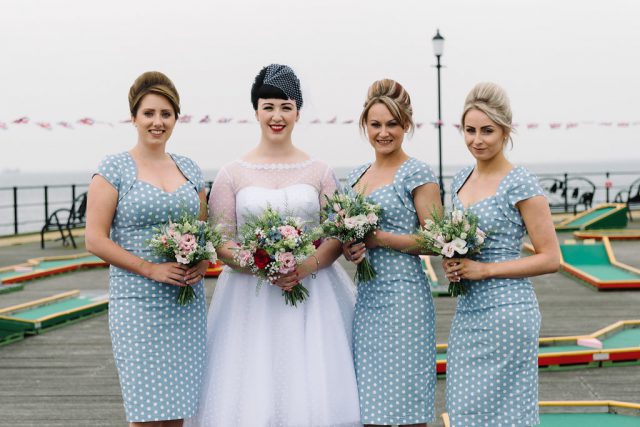 Polka Dot Bateau Neck 50s Inspired Tea Length Wedding Dress with 1/2 Sleeves,20101612-Dolly Gown