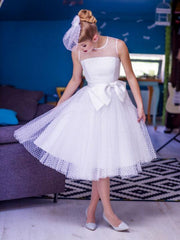 Affordable Polka Dots Rockabilly Short Barn Wedding Attire with Satin Binding,50s Style Pin Up Wedding Dress,20110631 - DollyGown