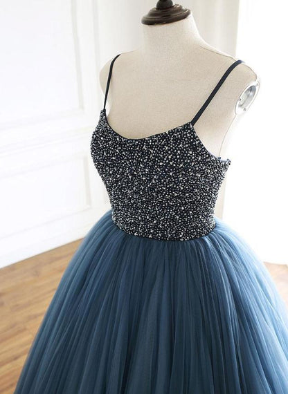 Poofy Oxford Blue Tulle Ball Gown Prom Dress - DollyGown