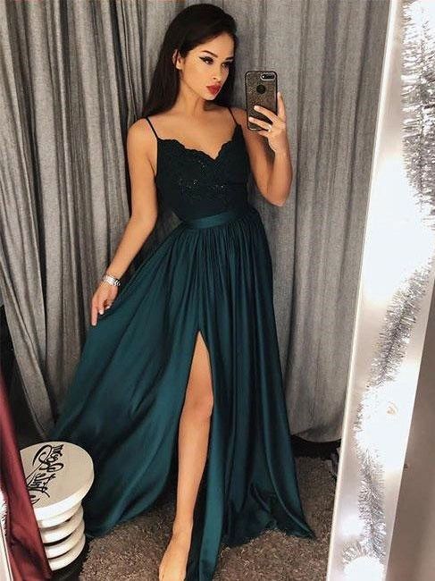 Popular Teal Long Side Slit Prom Dress Evening Dress with Side Slit/ Split Front Popular Teal Long Side Slit Prom Dress Evening Dress with Side Slit/ Split Front