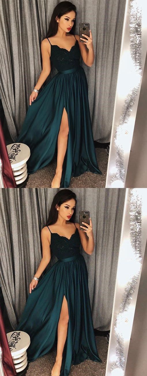 Popular Teal Long Side Slit Prom Dress Evening Dress with Side Slit/ Split Front GDC1094-Dolly Gown