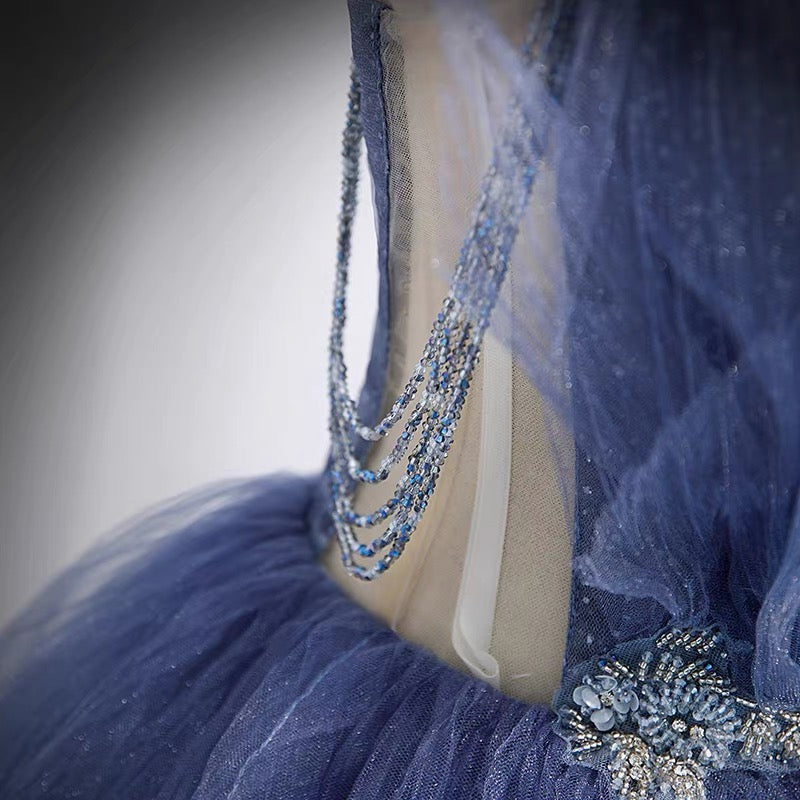 Princess Ball Gown Dusty Blue Tiered Prom Dress - Dollygown