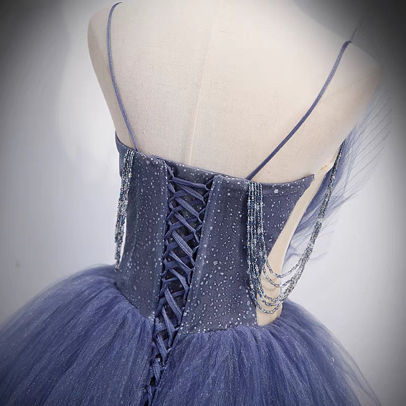 Princess Ball Gown Dusty Blue Tiered Prom Dress - Dollygown