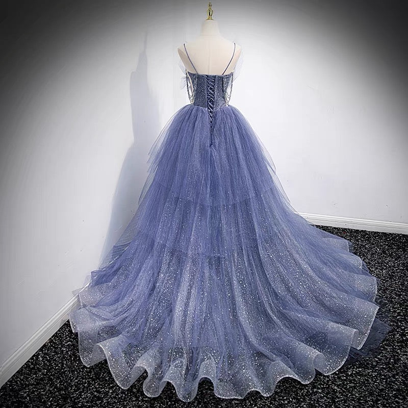 Princess Ball Gown Dusty Blue Tiered Prom Dress - Dollygown