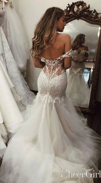 Princess BreathTaking Mermaid Tulle Off Shoulder Wedding Dress with Lace Top,GDC1122-Dolly Gown