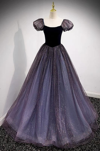 Princess Glitter Prom Dress with Bubble Sleeves - DollyGown