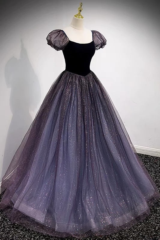 Princess Glitter Prom Dress with Bubble Sleeves - DollyGown
