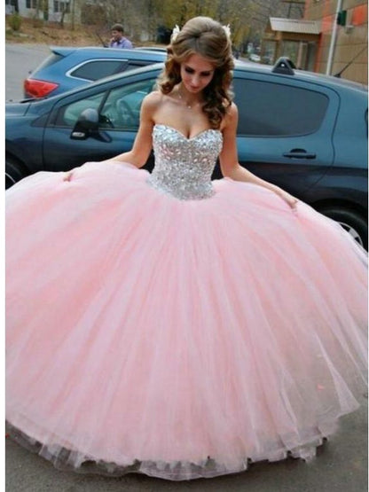 Princess Sparkly Beading Pink Ball Gown Tulle Prom Dress,Quinceanera dresses,GDC1202-Dolly Gown