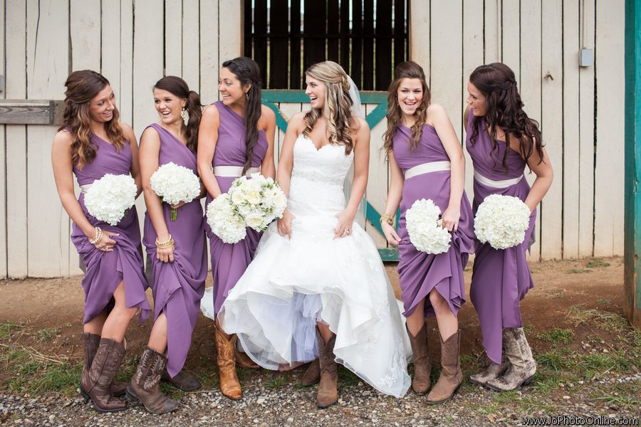 Purple One Shoulder Chiffon Long Country Style Bridesmaid Dress with Boots,20081826-Dolly Gown