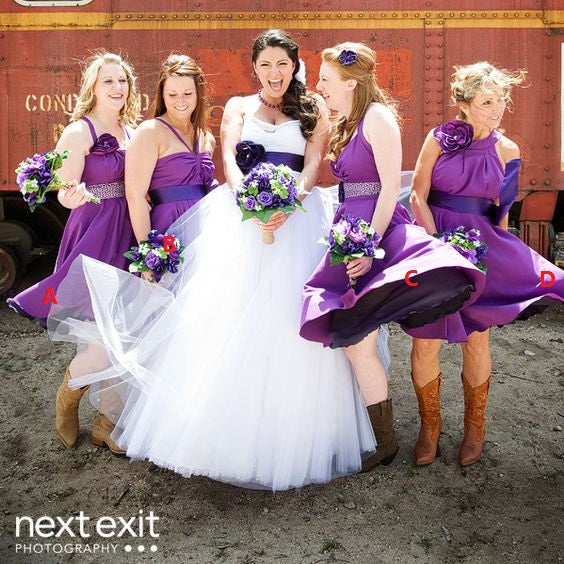 Purple Pastel Short Country Style Rustic Bridesmaid Dresses with Boots,20081901-Dolly Gown