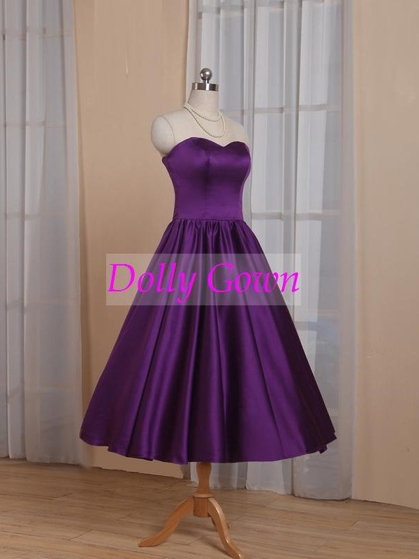 purple tea length dress Purple Sweetheart 1950's Tea Length Country Style Vintage Bridesmaid Dresses