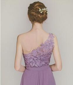 Purple Lace One Shoulder A-line Rustic Country Chiffon Bridesmaid Dresses with Cowgirl Boots,GDC1501-Dolly Gown