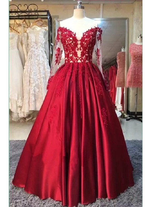 Ball Gown Prom Dress,Red Prom Dress,Off Shoulder Prom Dress, Long Sleeve Prom dress,MA008-Dolly Gown