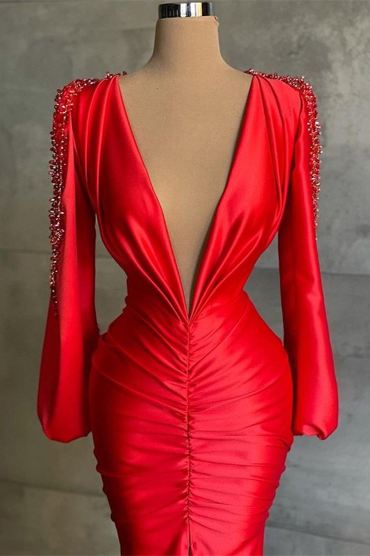 Red Bodycon Black Girl Prom Dress with Long Sleeves Red Bodycon Black Girl Prom Dress with Long Sleeves