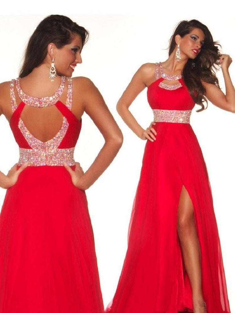 Red Prom Dress with Side Slit Prom Dress Long Evening Dress with Split Front MA148-Dolly Gown