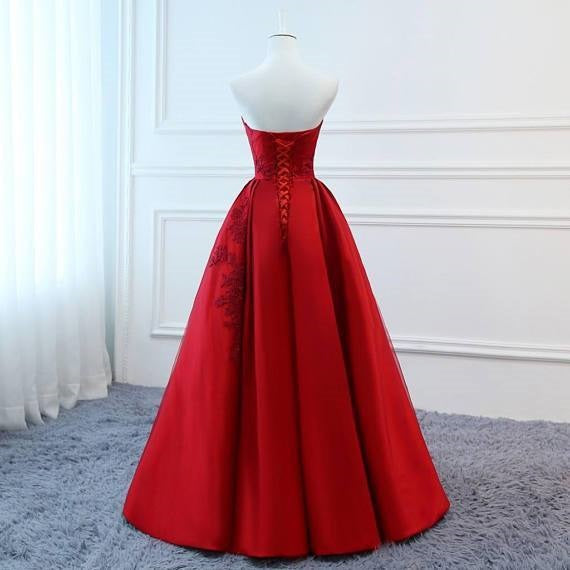 Red Puffy Prom Dress Lace Sweet 16th Ball Gown for Prom - DollyGown