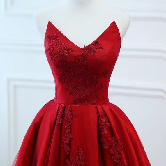 Red Puffy Prom Dress Lace Sweet 16th Ball Gown for Prom - DollyGown